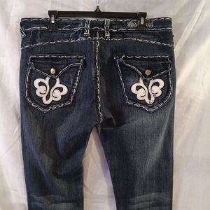 Old Skool Jeans Womens Size 14 Bold Stitching Baggy Fit Fancy Back Embroidering